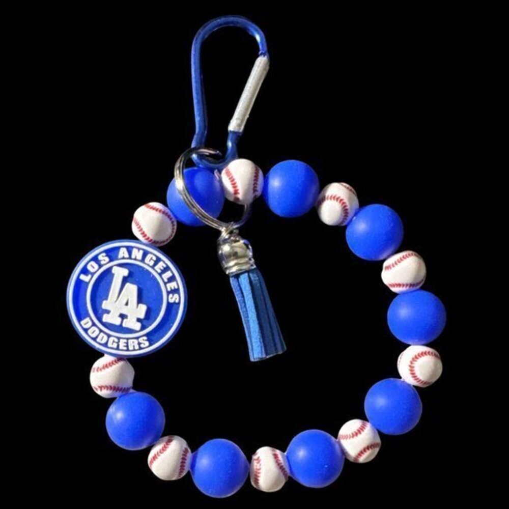 Los Angeles Dodgers Baseball Stretchy Silicone Bracelet Wristlet Mama Keychain